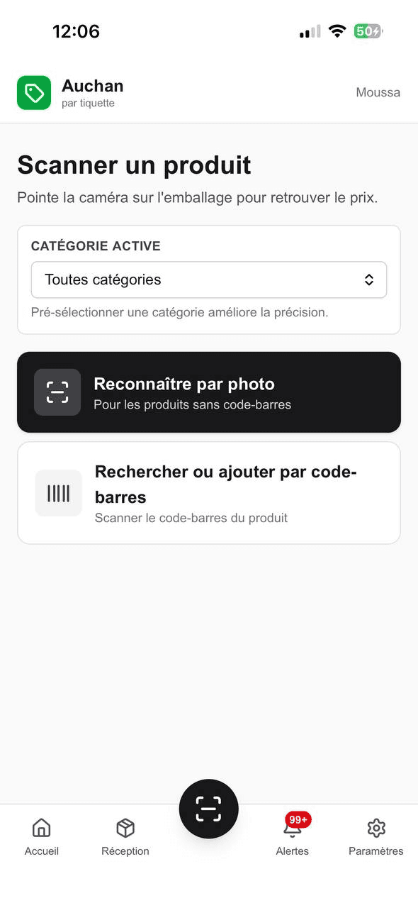 Écran Scanner : retrouver le prix d'un produit par photo ou par code-barres